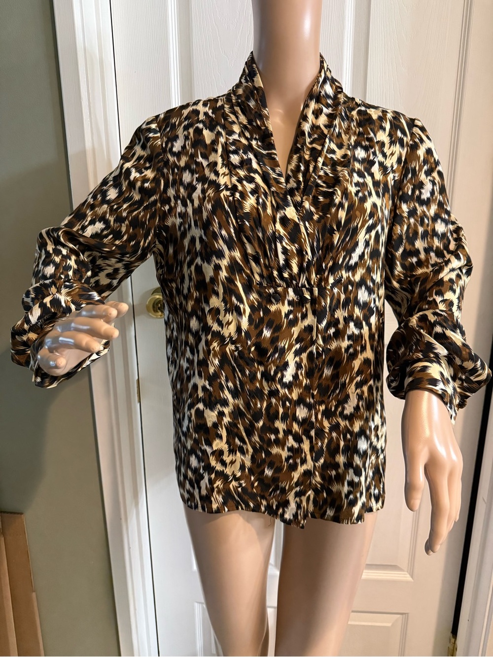 Vintage Adrianna Papell Silk Blouse Top Size 8 Animal Print Leopard